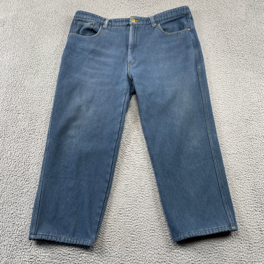 Stanley Jeans Mens 42x30 Blue Fleece Lined Denim Work Pants Straight Leg Rugged